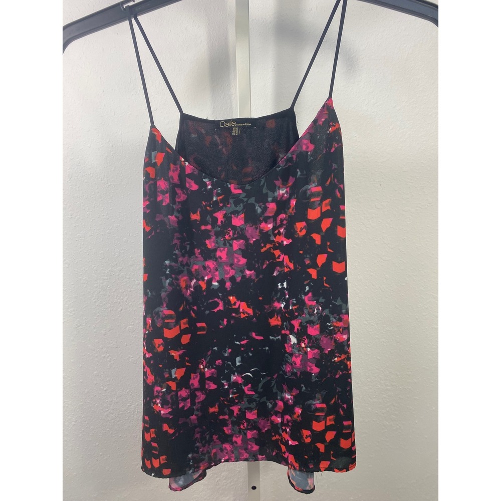 Dalia Womens Pink Red Abstract Geometric Cami Spaghetti Strap Blouse Size Medium